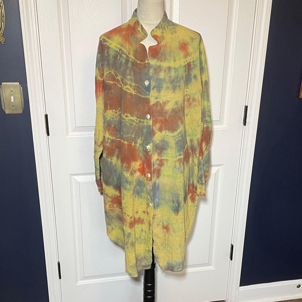 Vintage Leisure Wear by adonna Tie-Dye Button Down Tunic Beach Cover Up Large